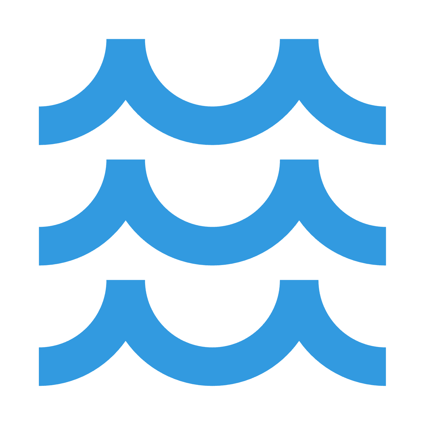 Icon of three stacked blue wavy lines, representing water.