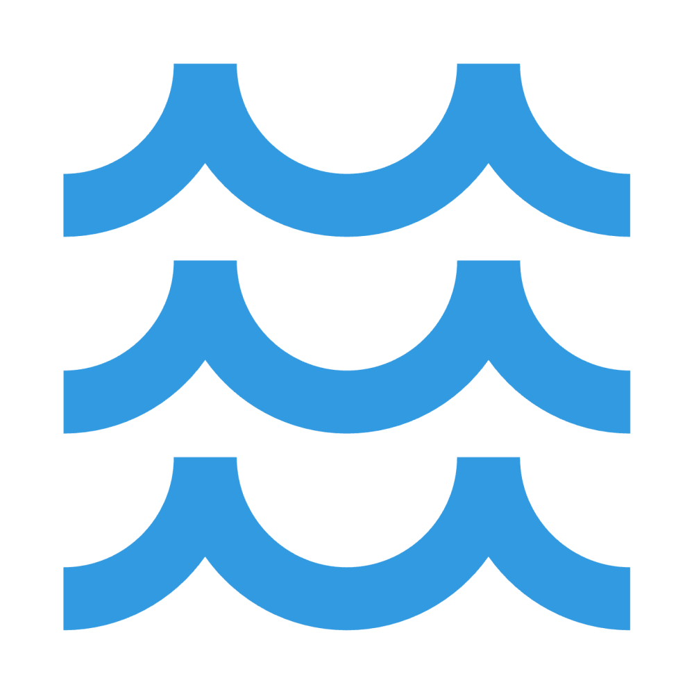 Icon of three stacked blue wavy lines, representing water.